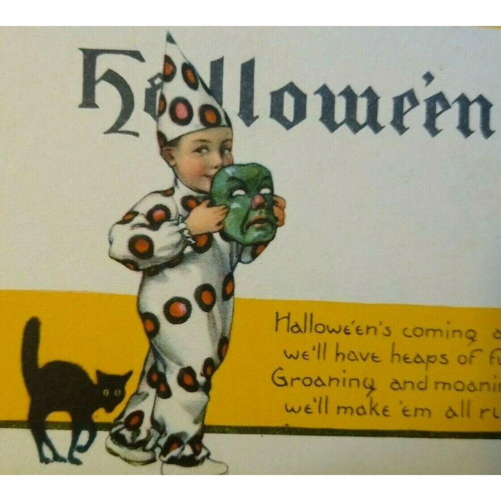 Halloween Postcard Nash Series 38 Unused Green Face Mask Boy In Costume